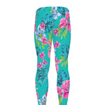 Teal Aloha Tropical Pattern Print Men's leggings