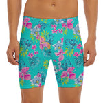 Teal Aloha Tropical Pattern Print Men's Long Boxer Briefs
