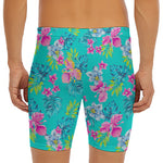 Teal Aloha Tropical Pattern Print Men's Long Boxer Briefs
