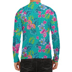 Teal Aloha Tropical Pattern Print Men's Long Sleeve Rash Guard