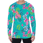 Teal Aloha Tropical Pattern Print Men's Long Sleeve T-Shirt