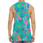 Teal Aloha Tropical Pattern Print Men's Muscle Tank Top