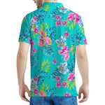 Teal Aloha Tropical Pattern Print Men's Polo Shirt