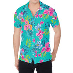 Teal Aloha Tropical Pattern Print Men's Shirt