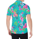 Teal Aloha Tropical Pattern Print Men's Shirt