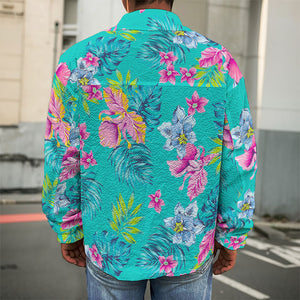 Teal Aloha Tropical Pattern Print Men's Shirt Jacket