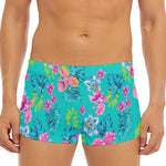 Teal Aloha Tropical Pattern Print Men's Short Boxer Briefs
