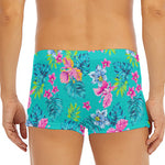 Teal Aloha Tropical Pattern Print Men's Short Boxer Briefs