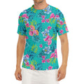 Teal Aloha Tropical Pattern Print Men's Short Sleeve Rash Guard