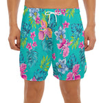 Teal Aloha Tropical Pattern Print Men's Split Running Shorts