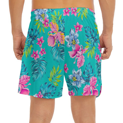 Teal Aloha Tropical Pattern Print Men's Split Running Shorts