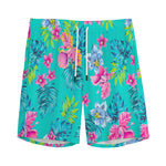 Teal Aloha Tropical Pattern Print Men's Sports Shorts