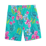 Teal Aloha Tropical Pattern Print Men's Sports Shorts