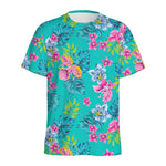 Teal Aloha Tropical Pattern Print Men's Sports T-Shirt