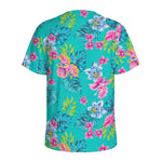 Teal Aloha Tropical Pattern Print Men's Sports T-Shirt