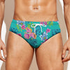 Teal Aloha Tropical Pattern Print Men's Swim Briefs