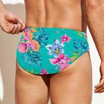 Teal Aloha Tropical Pattern Print Men's Swim Briefs