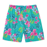 Teal Aloha Tropical Pattern Print Men's Swim Trunks