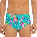 Teal Aloha Tropical Pattern Print Men's Triangle Swim Briefs