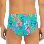Teal Aloha Tropical Pattern Print Men's Triangle Swim Briefs