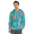 Teal Aloha Tropical Pattern Print Men's Velvet Pullover Hoodie