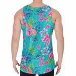 Teal Aloha Tropical Pattern Print Men's Velvet Tank Top