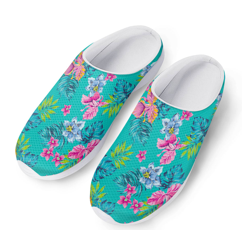 Teal Aloha Tropical Pattern Print Mesh Casual Shoes