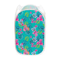 Teal Aloha Tropical Pattern Print Mesh Laundry Hamper