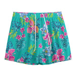 Teal Aloha Tropical Pattern Print Mesh Shorts