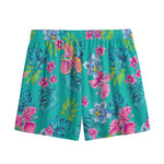 Teal Aloha Tropical Pattern Print Mesh Shorts