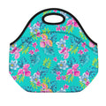 Teal Aloha Tropical Pattern Print Neoprene Lunch Bag