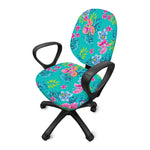 Teal Aloha Tropical Pattern Print Office Chair Cover
