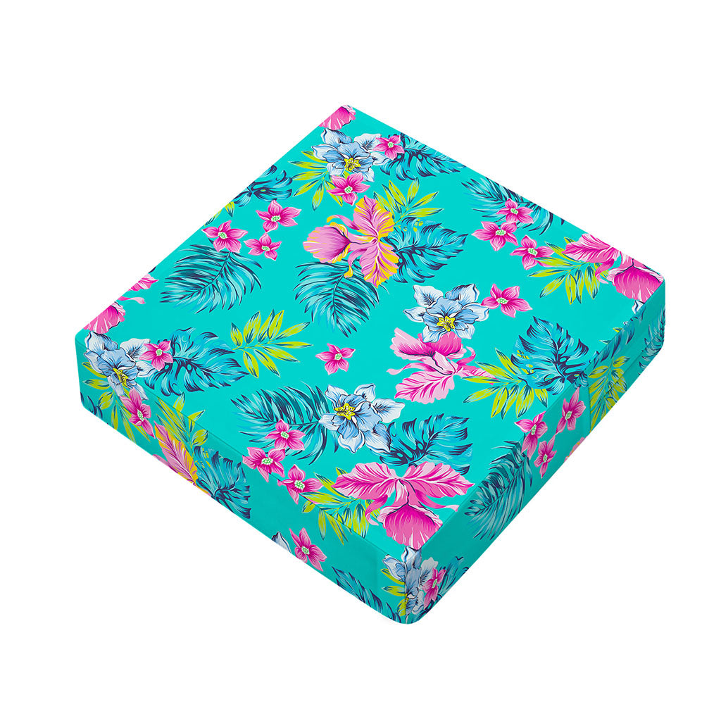 Teal Aloha Tropical Pattern Print Outdoor Seat Cushion Cover