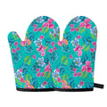 Teal Aloha Tropical Pattern Print Oven Mitts