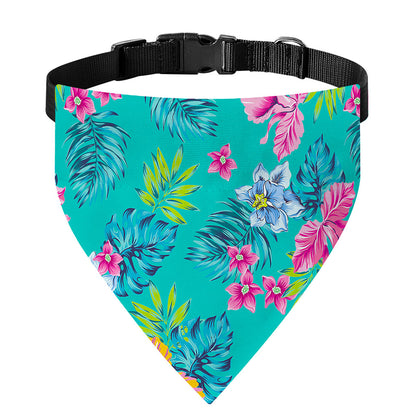 Teal Aloha Tropical Pattern Print Over The Collar Dog Bandana