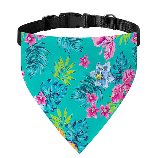 Teal Aloha Tropical Pattern Print Over The Collar Dog Bandana