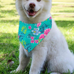 Teal Aloha Tropical Pattern Print Over The Collar Dog Bandana