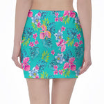 Teal Aloha Tropical Pattern Print Pencil Mini Skirt