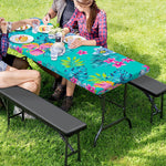 Teal Aloha Tropical Pattern Print Picnic Table Cover