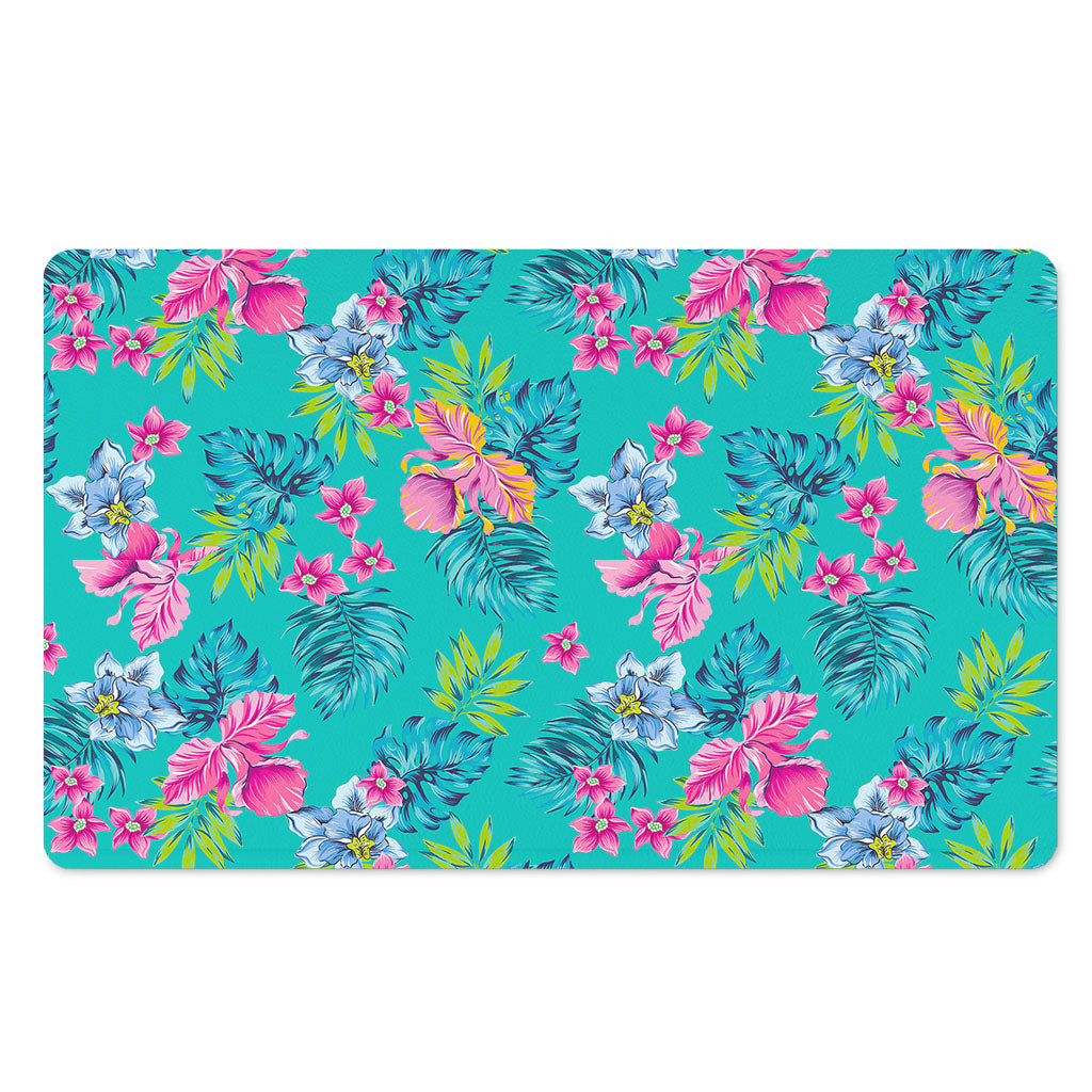 Teal Aloha Tropical Pattern Print Polyester Doormat