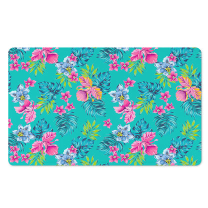 Teal Aloha Tropical Pattern Print Polyester Doormat