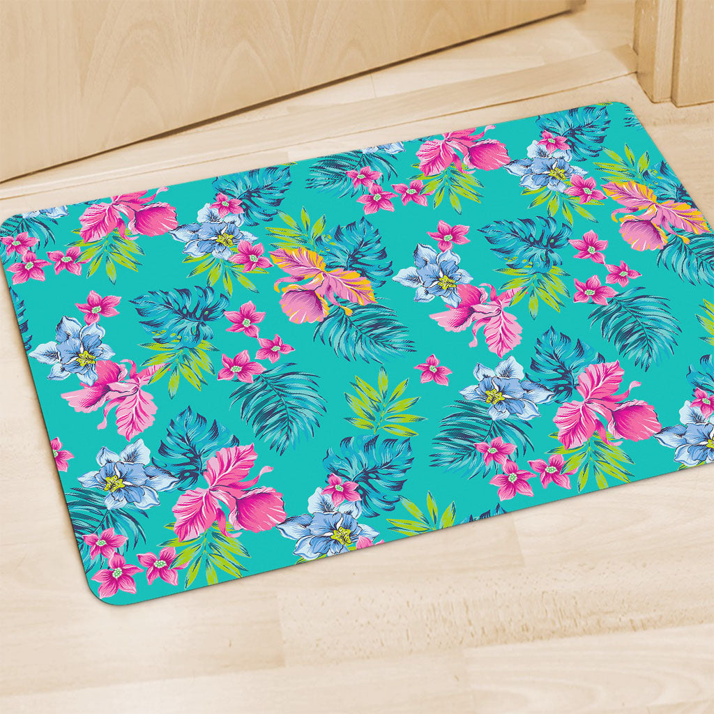 Teal Aloha Tropical Pattern Print Polyester Doormat