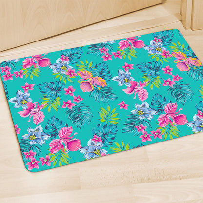 Teal Aloha Tropical Pattern Print Polyester Doormat
