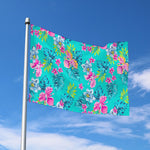 Teal Aloha Tropical Pattern Print Polyester Flag