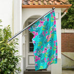 Teal Aloha Tropical Pattern Print Polyester Flag
