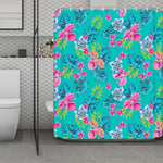 Teal Aloha Tropical Pattern Print Polyester Shower Curtain