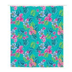 Teal Aloha Tropical Pattern Print Polyester Shower Curtain