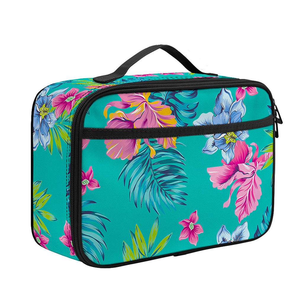 Teal Aloha Tropical Pattern Print Portable Lunch Bag