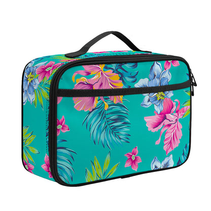 Teal Aloha Tropical Pattern Print Portable Lunch Bag