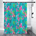 Teal Aloha Tropical Pattern Print Premium Shower Curtain